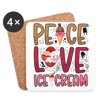 Cône de crème glacée Peace Love Ice - Dessous de verre (lot de 4) - blanc - Devant