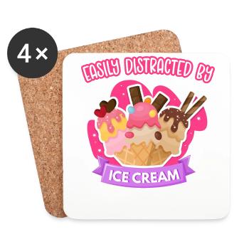 Cornet de crème glacée facilement distrait - Dessous de verre (lot de 4) - blanc - Devant