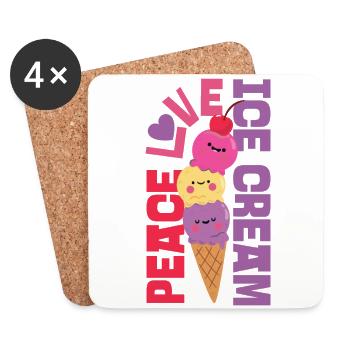 Cône de crème glacée Peace Love Ice - Dessous de verre (lot de 4) - blanc - Devant