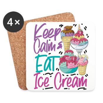 Cornet de crème glacée Restez calme et mangez de la glace - Dessous de verre (lot de 4) - blanc - Devant
