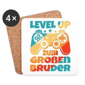 Level Up zum Großen Bruder Geburt Schwanger Gamer - Untersetzer (4er-Set) - Weiß - Vorne