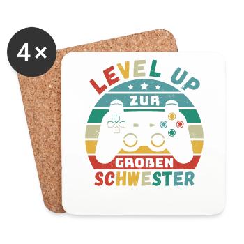 Level Up zur Großen Schwester Geburt Schwanger - Untersetzer (4er-Set) - Weiß - Vorne