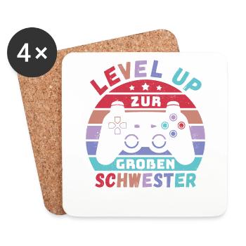 Level Up zur Großen Schwester Geburt Schwanger - Untersetzer (4er-Set) - Weiß - Vorne