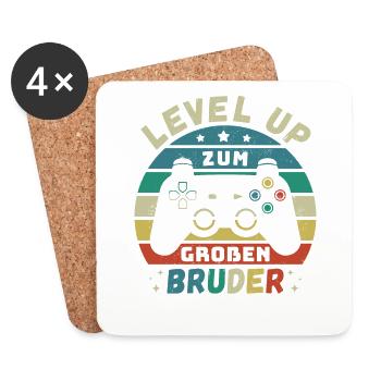 Level Up zum Großen Bruder Geburt Schwanger Gamer - Untersetzer (4er-Set) - Weiß - Vorne
