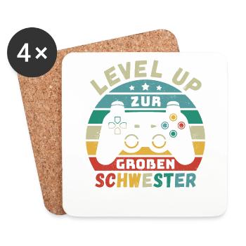 Level Up zur Großen Schwester Geburt Schwanger - Untersetzer (4er-Set) - Weiß - Vorne