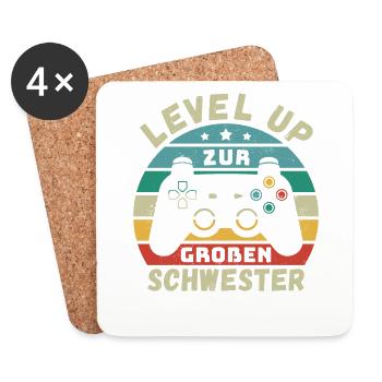 Level Up zur Großen Schwester Geburt Schwanger - Untersetzer (4er-Set) - Weiß - Vorne
