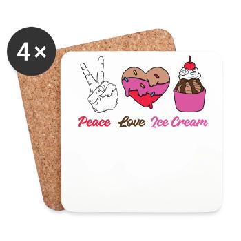 Ice Cream Cone Peace Love Ice - Untersetzer (4er-Set) - Weiß - Vorne