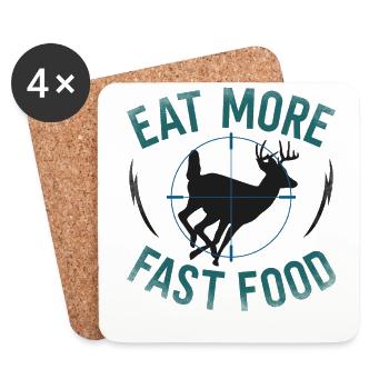 Buck Deer Hunting Hunter Eat More - Coasters (set of 4) - white - Front