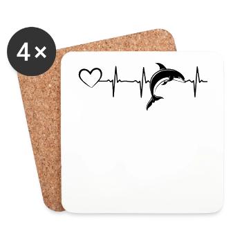 Delphin Heartbeat Heart Delfin Lover Delphin Cute - Untersetzer (4er-Set) - Weiß - Vorne