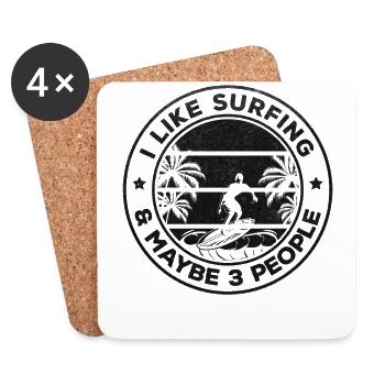 Surfer - I like surfing and maybe 3 people - - Coasters (set of 4) - white - Front