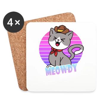 Meowdy Cowboy Cat - Coasters (set of 4) - white - Front
