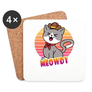 Meowdy Cowboy Cat - Coasters (set of 4) - white - Front