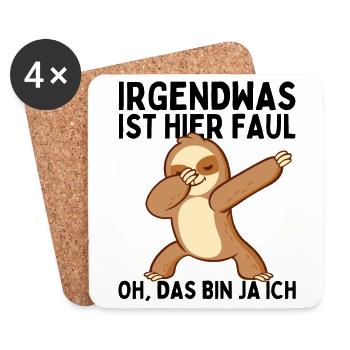 Dabbendes Faultier Spruch für Faulenzer - Untersetzer (4er-Set) - Weiß - Vorne