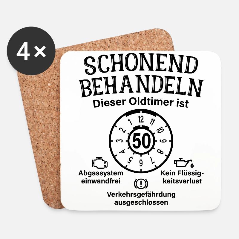 Oldtimer Ist 50 Schonend Behandeln 50. Geburtstag - Untersetzer (4er-Set) - Weiß