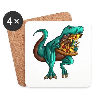 Pizza T-Rex Fastfood Fan Dinosaur Lover - Coasters (set of 4) - white - Front