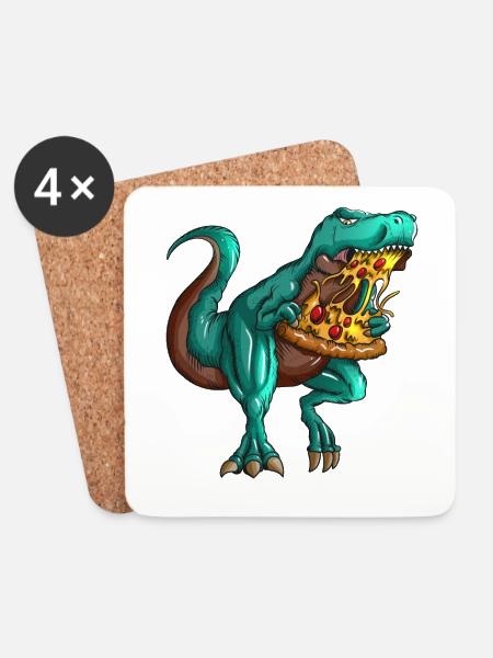 Pizza T-Rex Fastfood Fan Dinosaurier Liebhaber - Untersetzer (4er-Set) - Weiß