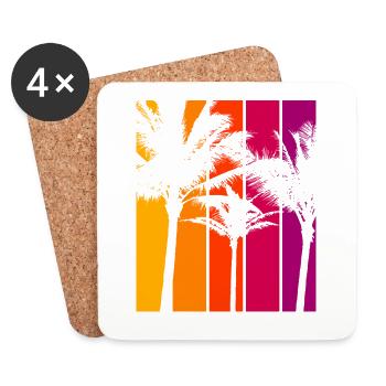 Vintage Palm Trees Beach Sunset - Coasters (set of 4) - white - Front