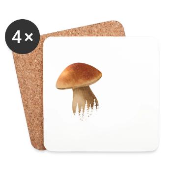 Outfit for mushroom pickers with mountains porcini mushroom mushroom - Coasters (set of 4) - white - Front