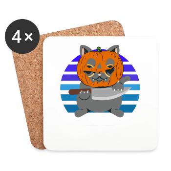 Tête de citrouille de chat d’Halloween - Dessous de verre (lot de 4) - blanc - Devant