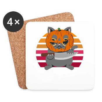 Tête de citrouille de chat d’Halloween - Dessous de verre (lot de 4) - blanc - Devant