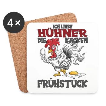 Hühnerei Liebhaber Huhn legt frische Frühstücksei - Untersetzer (4er-Set) - Weiß - Vorne