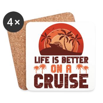Cruise Ship Vacation Retro Life Is - Coasters (set of 4) - white - Front