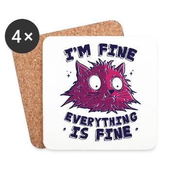 Cat - I'm fine everything is fine - Coasters (set of 4) - white - Front
