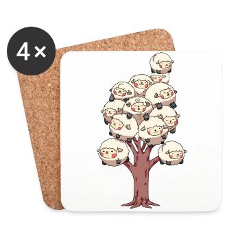 Baumwolle Cotton Tree Animals Fluffy Sheep Earth - Untersetzer (4er-Set) - Weiß - Vorne