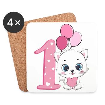 1st Birthday Kitten | Cat Birthday Shirt | Cat - Coasters (set of 4) - white - Front
