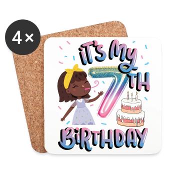 C’est mon 7ème anniversaire Melanin Kid Juneteenth - Dessous de verre (lot de 4) - blanc - Devant
