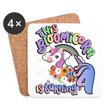 Bloomicorn Is Turning 4 Unicorn 4th Birthday - Coasters (set of 4) - white - Front