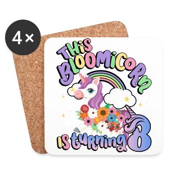 Bloomicorn Is Turning 8 Einhorn 8. Geburtstag - Untersetzer (4er-Set) - Weiß - Vorne