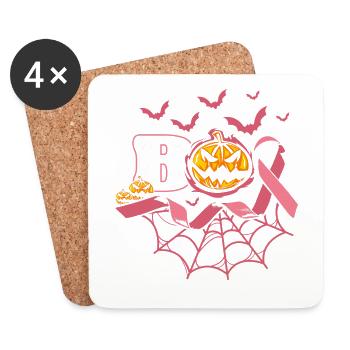 Boo Spooky Halloween Pumpkin Bats Pink - Coasters (set of 4) - white - Front