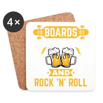 Rock and Roll, Beer, Skateboard Longboard Concert - Coasters (set of 4) - white - Front