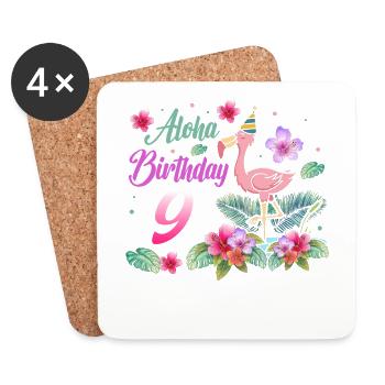 Aloha Geburtstag 9 Flamingo Vogel 9. Geburtstag - Untersetzer (4er-Set) - Weiß - Vorne