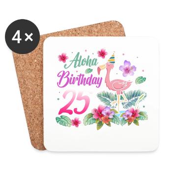 Aloha Birthday 25 Flamingo Bird 25th Birthday - Coasters (set of 4) - white - Front