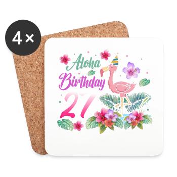 Aloha Birthday 27 Flamingo Bird 27th Birthday - Coasters (set of 4) - white - Front