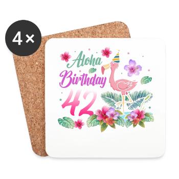 Aloha Birthday 42 Flamingo Bird 42nd Birthday - Coasters (set of 4) - white - Front