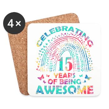 Wir Feiern 15 Jahre Awesome Birthday Butterfly - Untersetzer (4er-Set) - Weiß - Vorne
