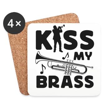 Trumpet Player Pun Kiss My Brass - Untersetzer (4er-Set) - Weiß - Vorne