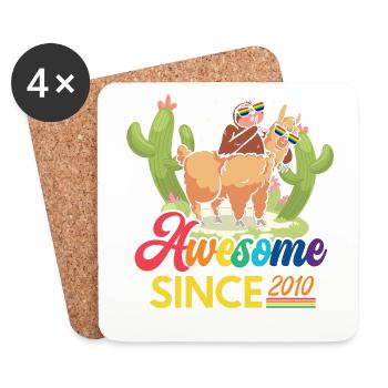 Awesome Since 2010 Year of birth sheep anniversary - Coasters (set of 4) - white - Front