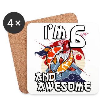Ich Bin 6 Und Awesome Japanischer Karpfen Koi - Untersetzer (4er-Set) - Weiß - Vorne