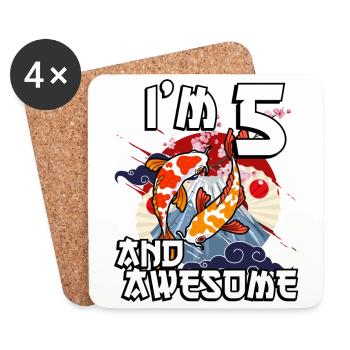Ich Bin 5 Und Awesome Japanischer Karpfen Koi - Untersetzer (4er-Set) - Weiß - Vorne