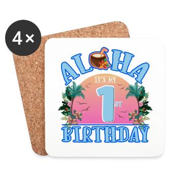 Aloha It's My 1st Birthday Kokosnuss Getränk Und - Untersetzer (4er-Set) - Weiß - Vorne