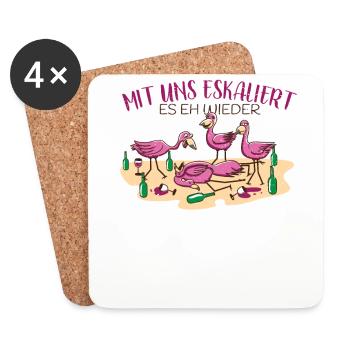 Flamingo Alkohol Bier Es eskalier eh Schnaps - Untersetzer (4er-Set) - Weiß - Vorne