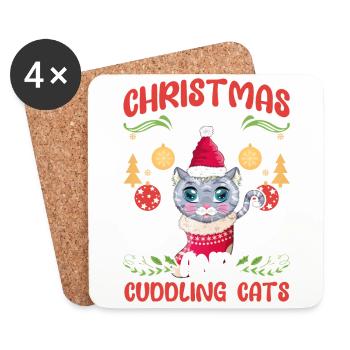 Câlin animal amour Noël, amour chats - Dessous de verre (lot de 4) - blanc - Devant
