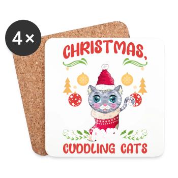 Câlin animal amour Noël, amour chats - Dessous de verre (lot de 4) - blanc - Devant