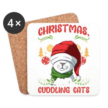 Câlin animal amour Noël, amour chats - Dessous de verre (lot de 4) - blanc - Devant