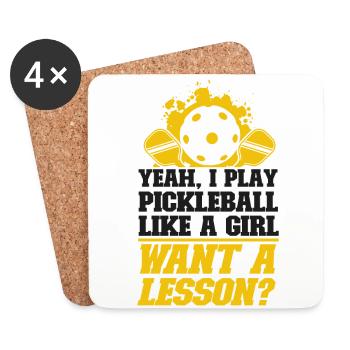 Pickleball Girl Ladies oui, je - Dessous de verre (lot de 4) - blanc - Devant
