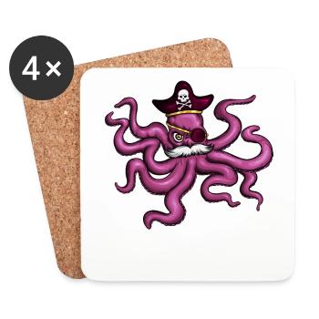 Octopus Pirate Pirate Hat Eye Patch Moustache - Coasters (set of 4) - white - Front